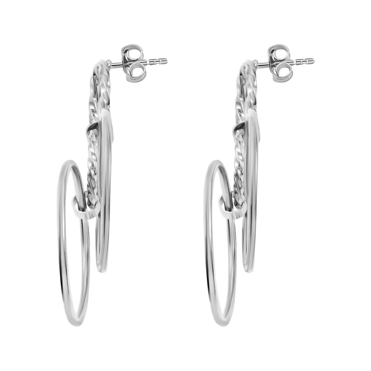 Italian Sterling Silver Circle Drop Interlocked Statement Earrings 7.50 Grams image number 3