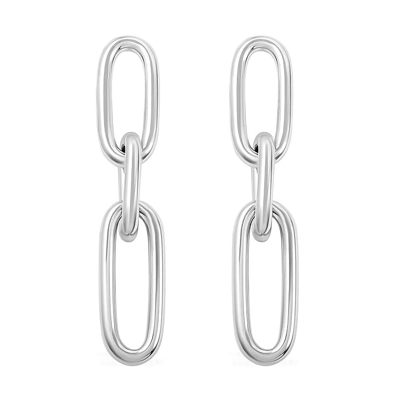 Italian Sterling Silver Paper Clip 3 Row Drop Statement Earrings 11.10 Grams