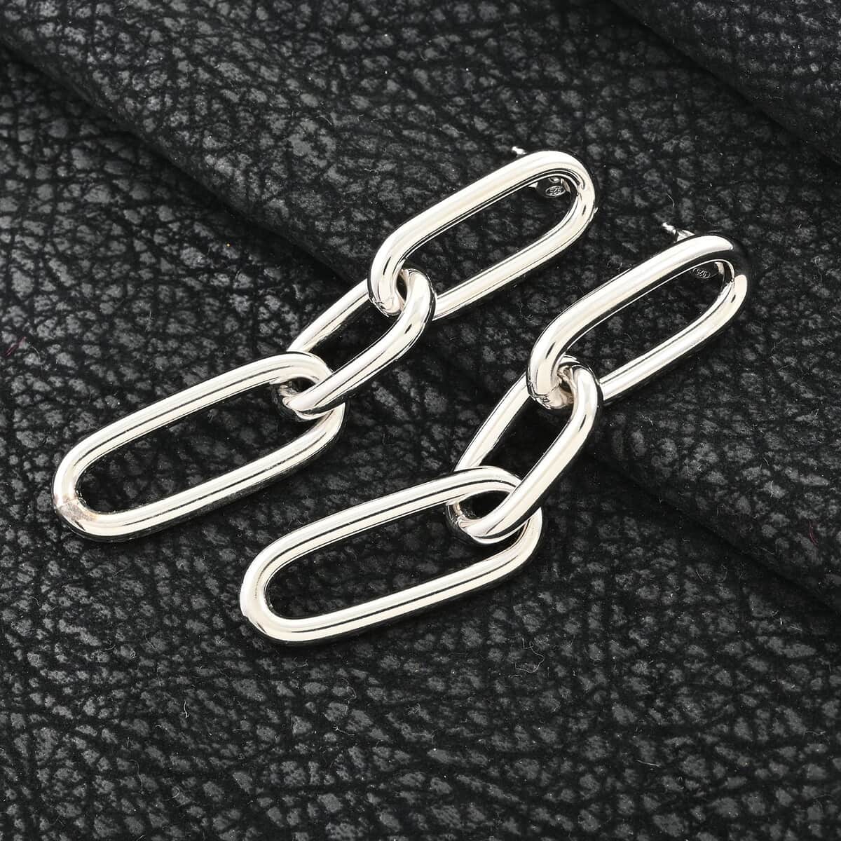 Italian Sterling Silver Paper Clip 3 Row Drop Statement Earrings 11.10 Grams image number 1
