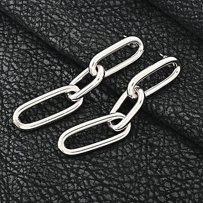 Italian Sterling Silver Paper Clip 3 Row Drop Statement Earrings 11.10 Grams