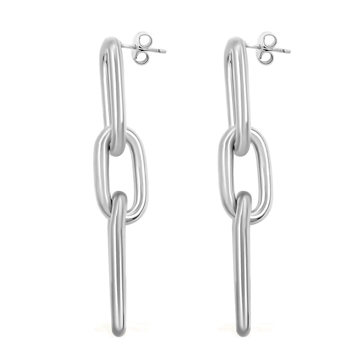 Italian Sterling Silver Paper Clip 3 Row Drop Statement Earrings 11.10 Grams image number 3