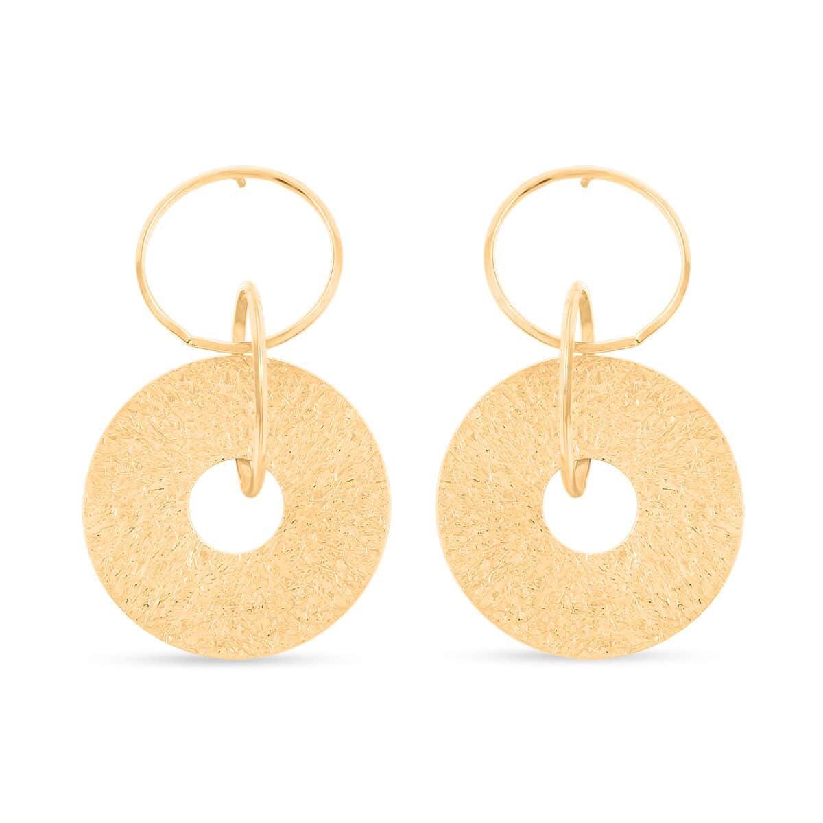 Italian 14K Yellow Gold Over Sterling Silver Triple Circle Medallion Interlocked Drop Statement Earrings 10 Grams image number 0