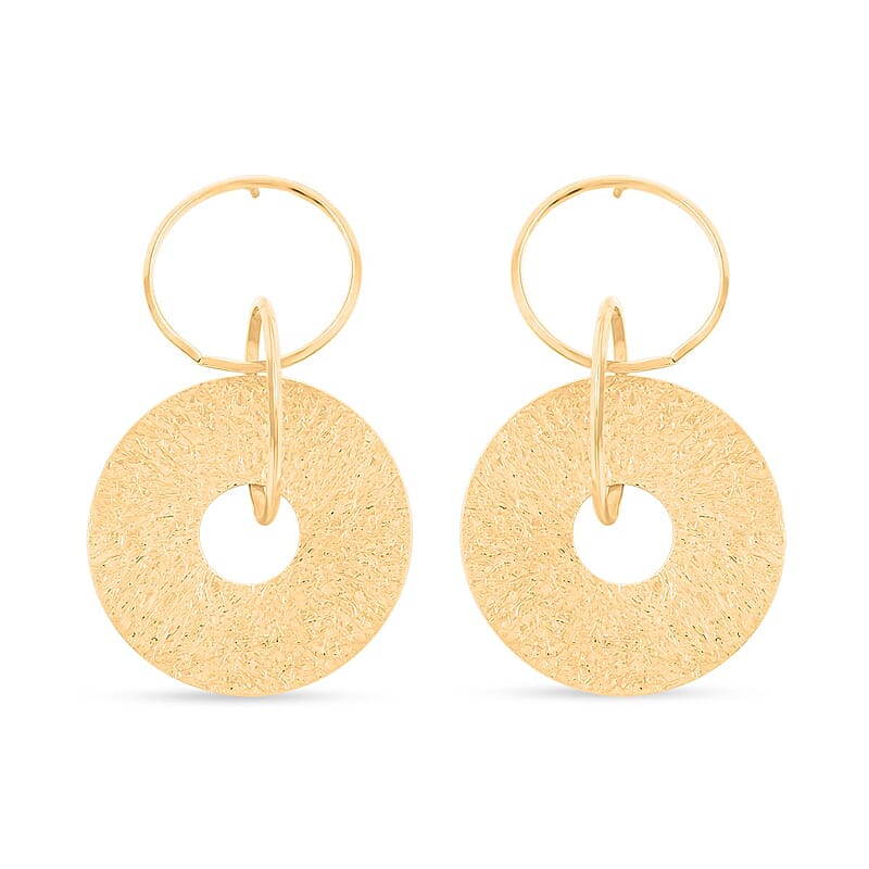 Italian 14K Yellow Gold Over Sterling Silver Triple Circle Medallion Interlocked Drop Statement Earrings 10 Grams