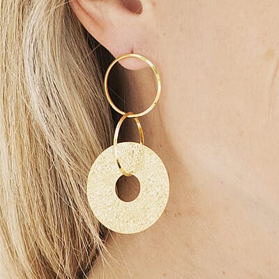 Italian 14K Yellow Gold Over Sterling Silver Triple Circle Medallion Interlocked Drop Statement Earrings 10 Grams