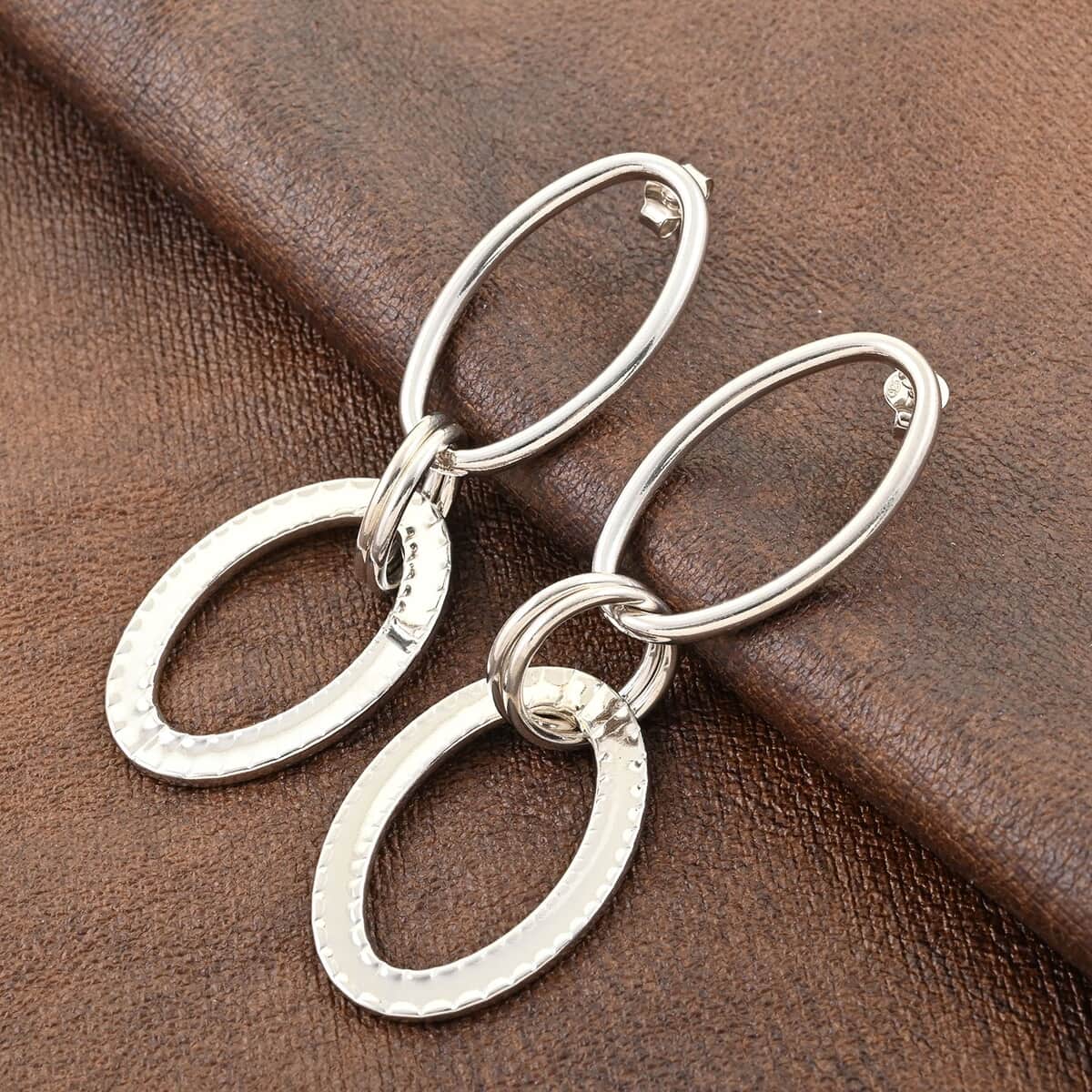 Italian Sterling Silver Triple Tear Drop Interlocked Drop Statement Earrings 12.40 Grams image number 1