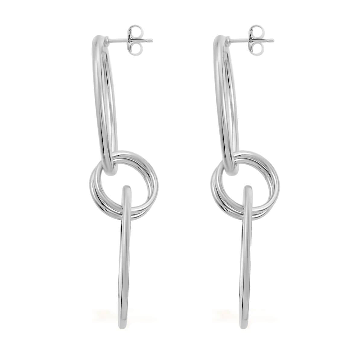 Italian Sterling Silver Triple Tear Drop Interlocked Drop Statement Earrings 12.40 Grams image number 3