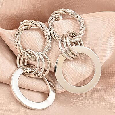 Italian Sterling Silver Triple Cirlce Drop Woven Interlocked Drop Statement Earrings 14.10 Grams