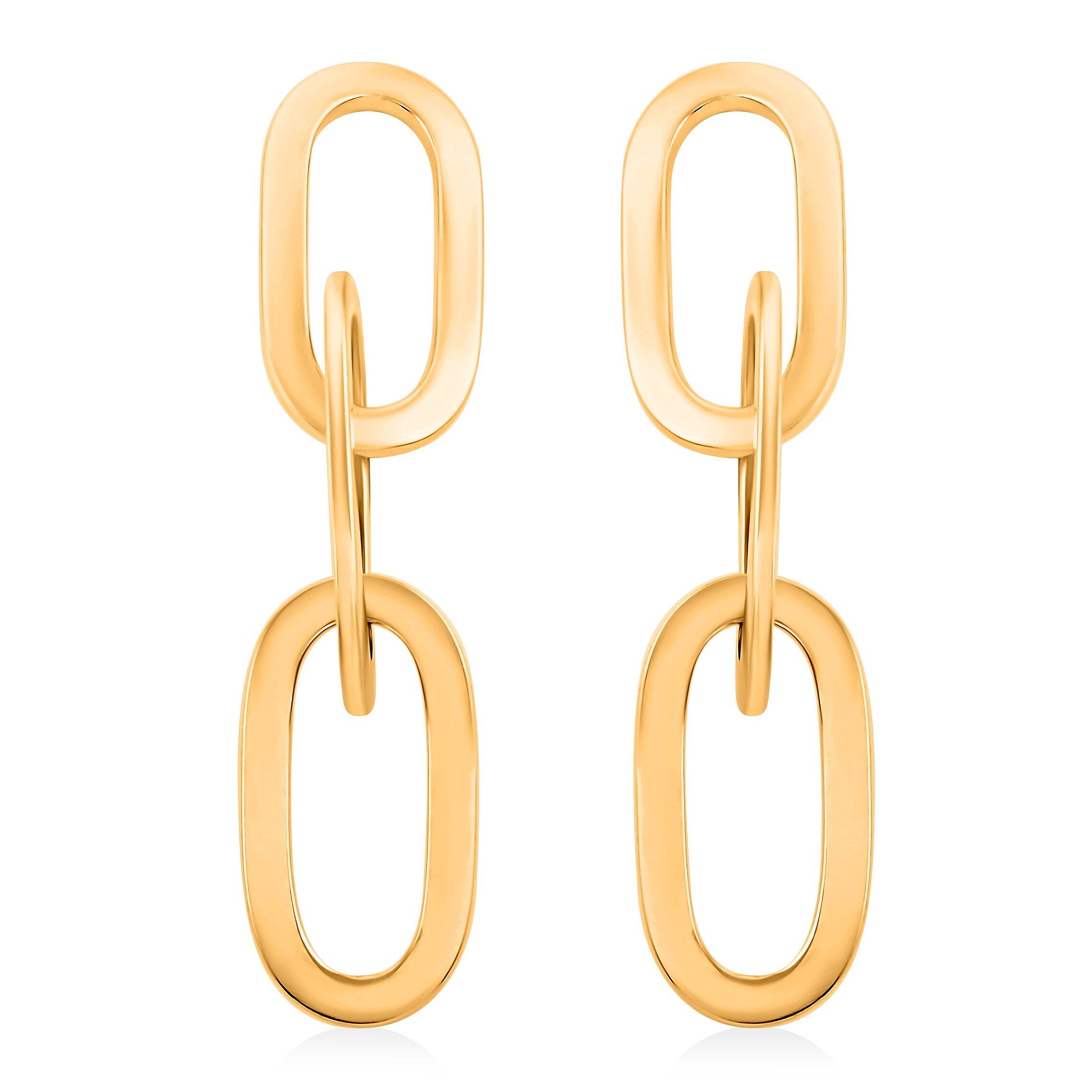 Italian 14K Yellow Gold Over Sterling Silver Paper Clip 3 Row Drop Statement Earrings 16.90 Grams