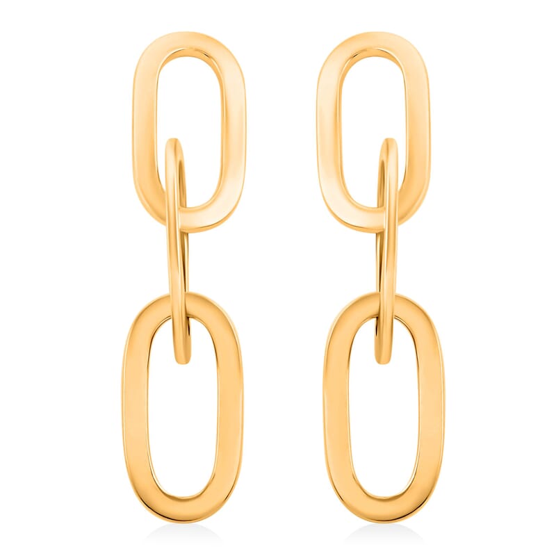 Italian 14K Yellow Gold Over Sterling Silver Paper Clip 3 Row Drop Statement Earrings 16.90 Grams