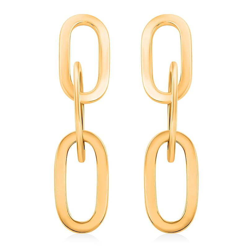 Italian 14K Yellow Gold Over Sterling Silver Paper Clip 3 Row Drop Statement Earrings 16.90 Grams