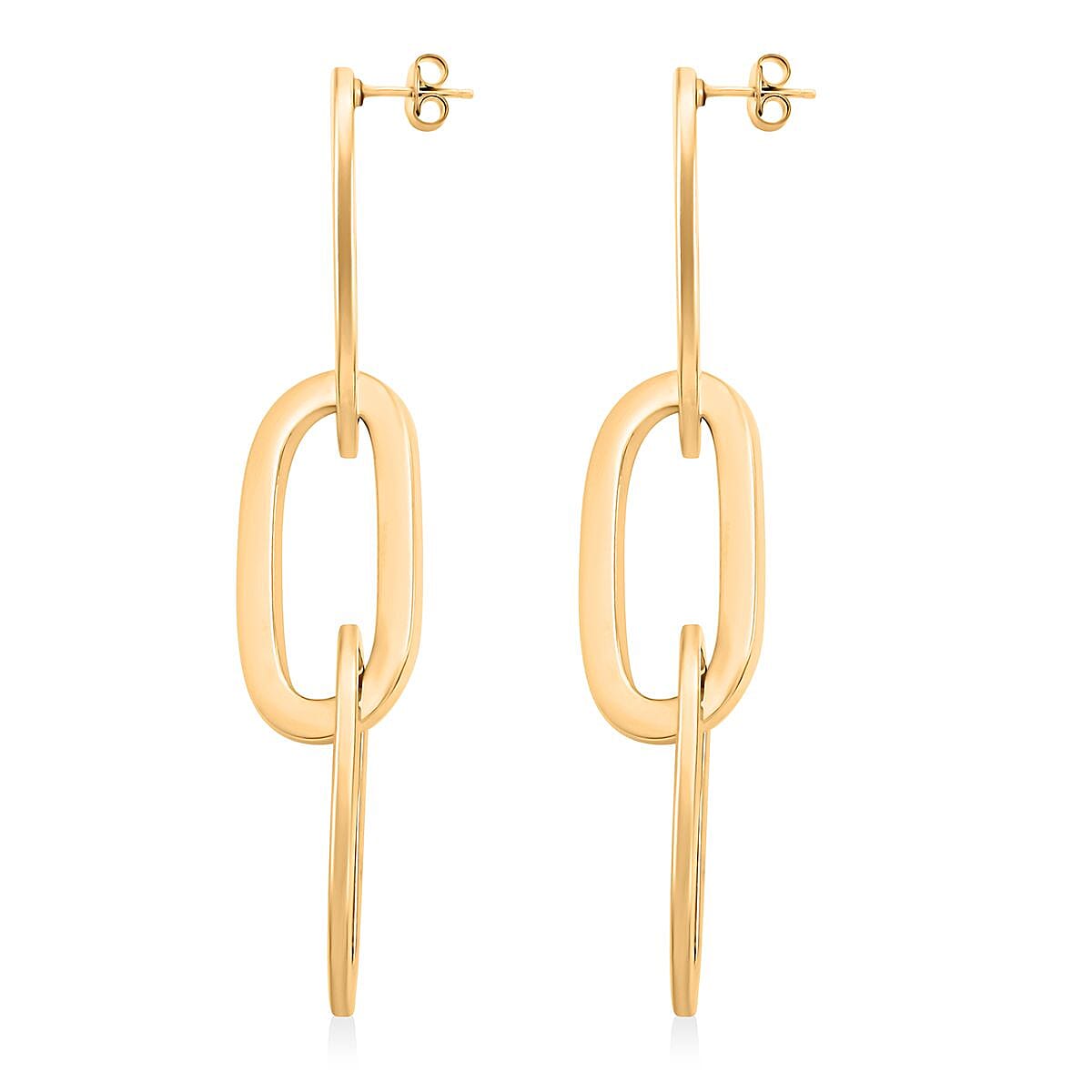 Italian 14K Yellow Gold Over Sterling Silver Paper Clip 3 Row Drop Statement Earrings 16.90 Grams