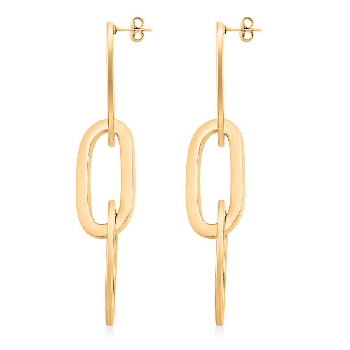 Italian 14K Yellow Gold Over Sterling Silver Paper Clip 3 Row Drop Statement Earrings 16.90 Grams image number 3