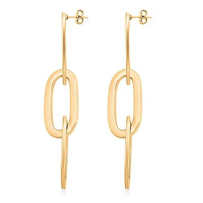 Italian 14K Yellow Gold Over Sterling Silver Paper Clip 3 Row Drop Statement Earrings 16.90 Grams