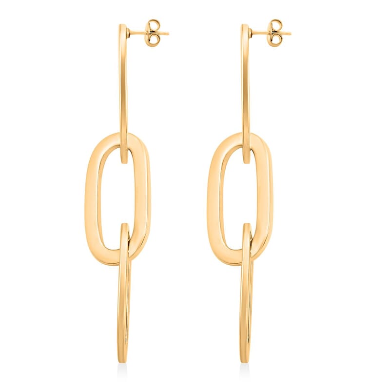 Italian 14K Yellow Gold Over Sterling Silver Paper Clip 3 Row Drop Statement Earrings 16.90 Grams