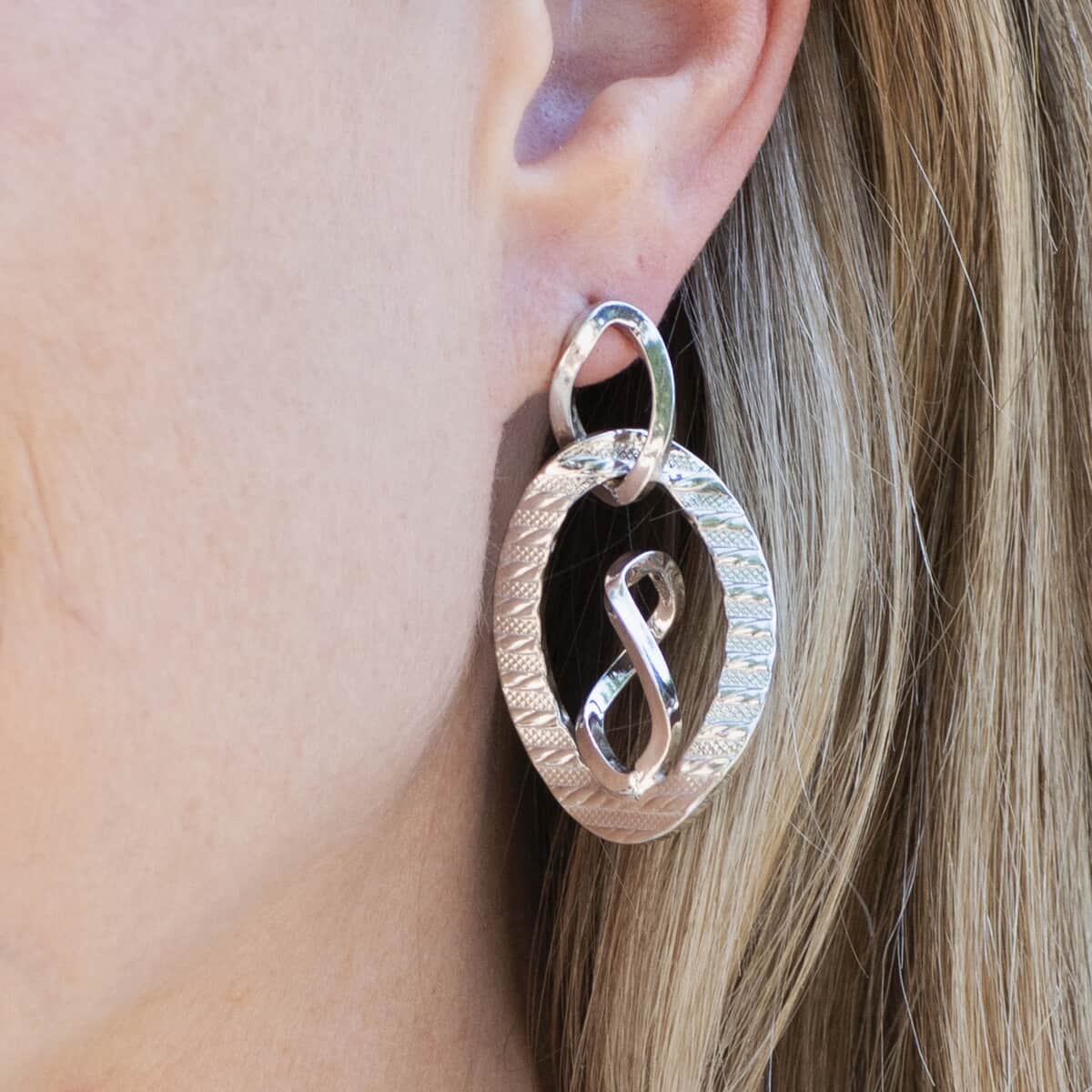 Italian Sterling Silver Infinity Double Hoop Statement Earrings 6.50 Grams image number 2