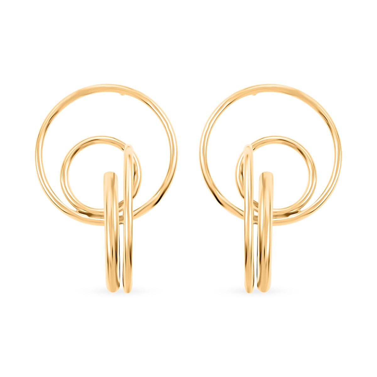 Italian 14K Yellow Gold Over Sterling Silver Circle Drop Interlocked Statement Earrings 9.70 Grams