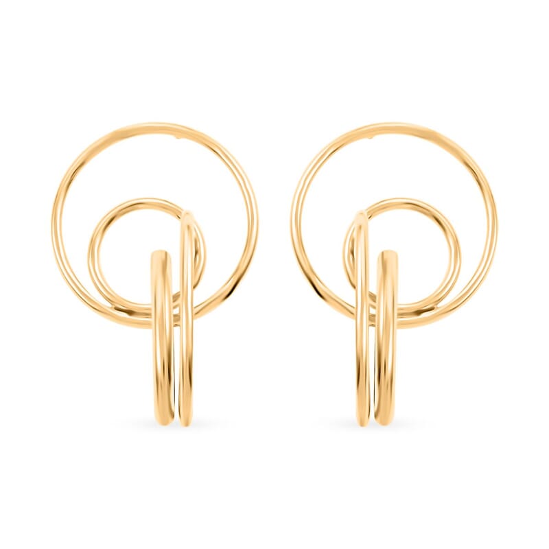 Italian 14K Yellow Gold Over Sterling Silver Circle Drop Interlocked Statement Earrings 9.70 Grams