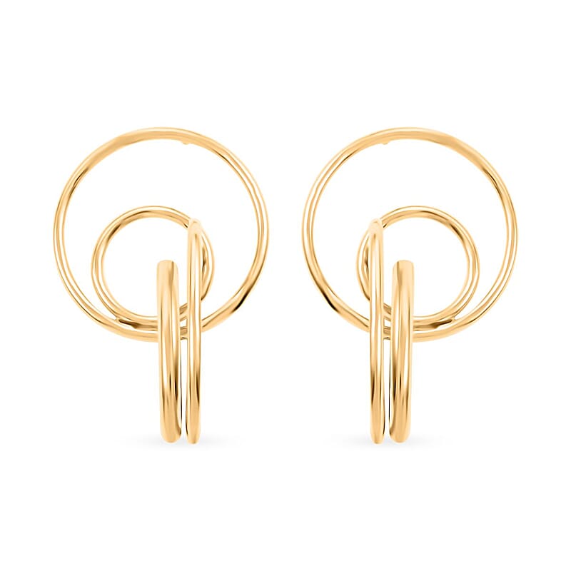Italian 14K Yellow Gold Over Sterling Silver Circle Drop Interlocked Statement Earrings 9.70 Grams