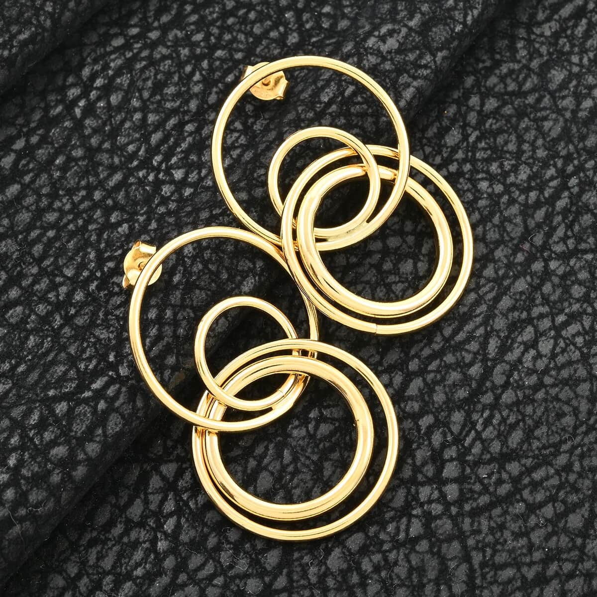 Italian 14K Yellow Gold Over Sterling Silver Circle Drop Interlocked Statement Earrings 9.70 Grams image number 1
