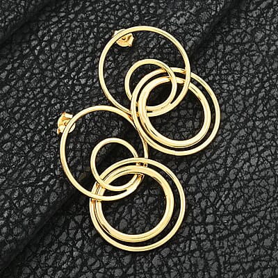 Italian 14K Yellow Gold Over Sterling Silver Circle Drop Interlocked Statement Earrings 9.70 Grams