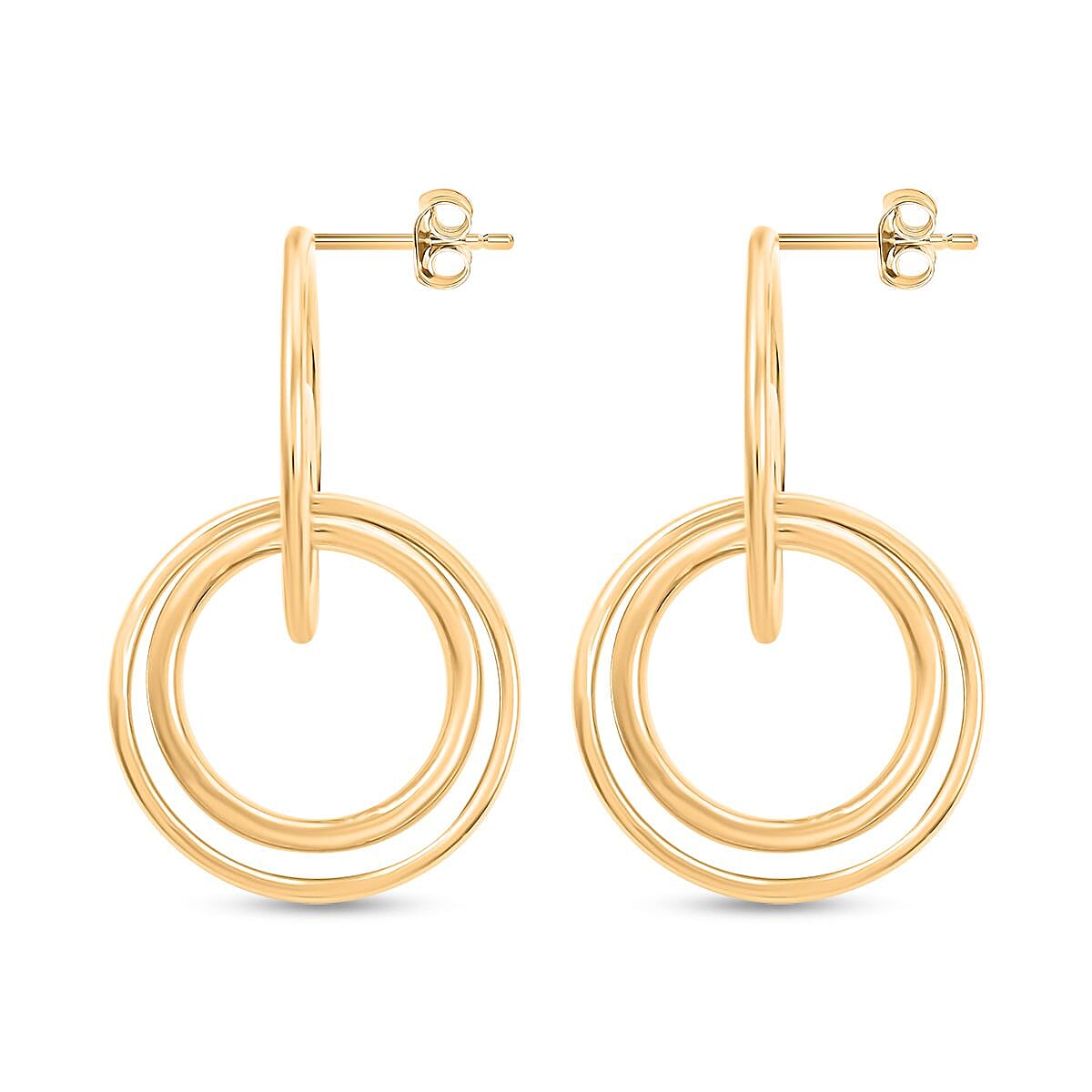 Italian 14K Yellow Gold Over Sterling Silver Circle Drop Interlocked Statement Earrings 9.70 Grams