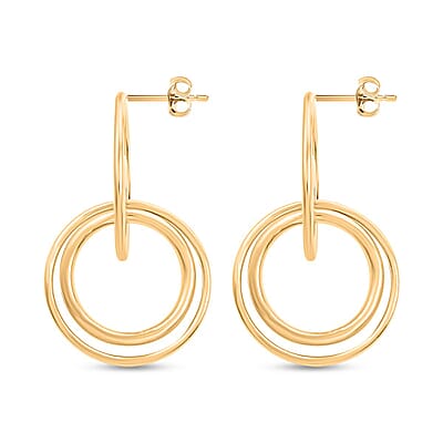 Italian 14K Yellow Gold Over Sterling Silver Circle Drop Interlocked Statement Earrings 9.70 Grams