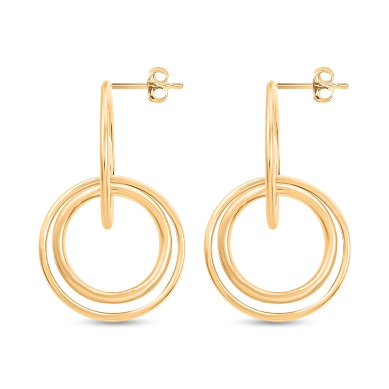 Italian 14K Yellow Gold Over Sterling Silver Circle Drop Interlocked Statement Earrings 9.70 Grams