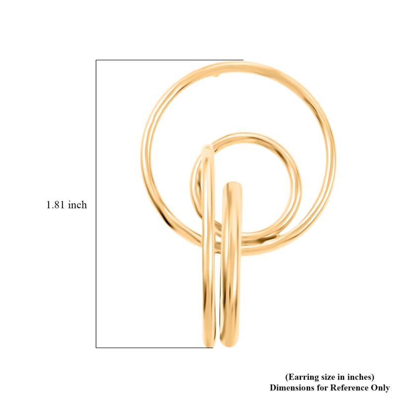 Italian 14K Yellow Gold Over Sterling Silver Circle Drop Interlocked Statement Earrings 9.70 Grams