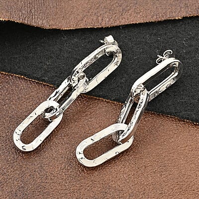 Italian Sterling Silver Textured Paper Clip Statement Earrings 5.70 Grams