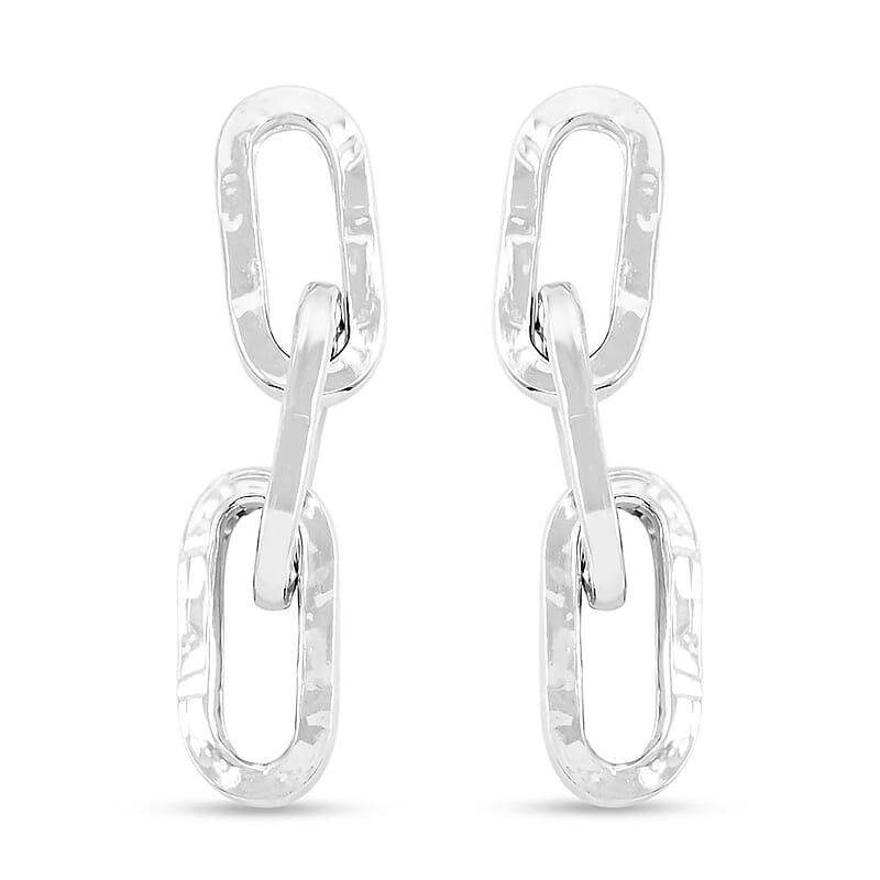 Italian Sterling Silver Textured Paper Clip 3 Row Drop Statement Earrings 5.70 Grams