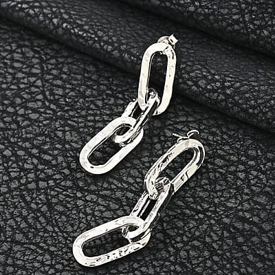 Italian Sterling Silver Textured Paper Clip 3 Row Drop Statement Earrings 5.70 Grams