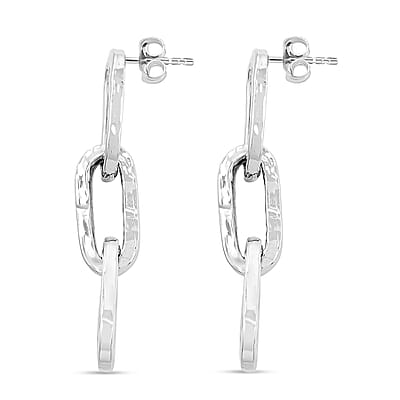 Italian Sterling Silver Textured Paper Clip 3 Row Drop Statement Earrings 5.70 Grams
