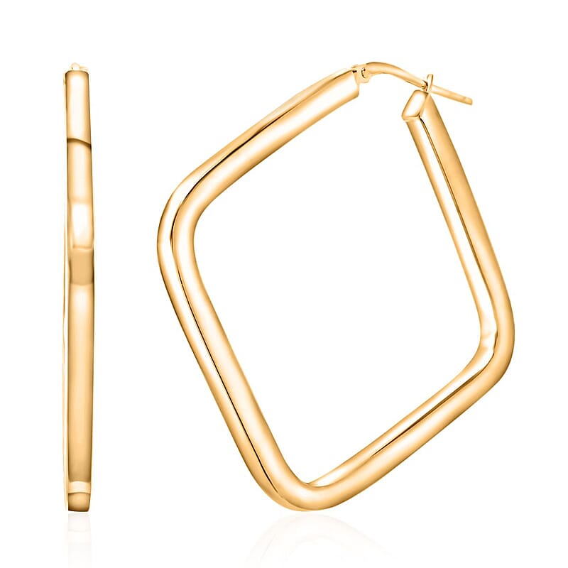 Italian 14K Yellow Gold Over Sterling Silver Square Hoop Earrings 5.80 Grams