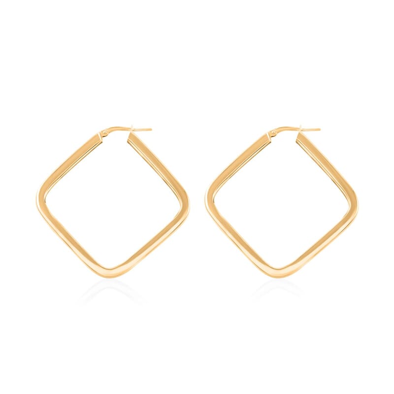 Italian 14K Yellow Gold Over Sterling Silver Square Hoop Earrings 5.80 Grams