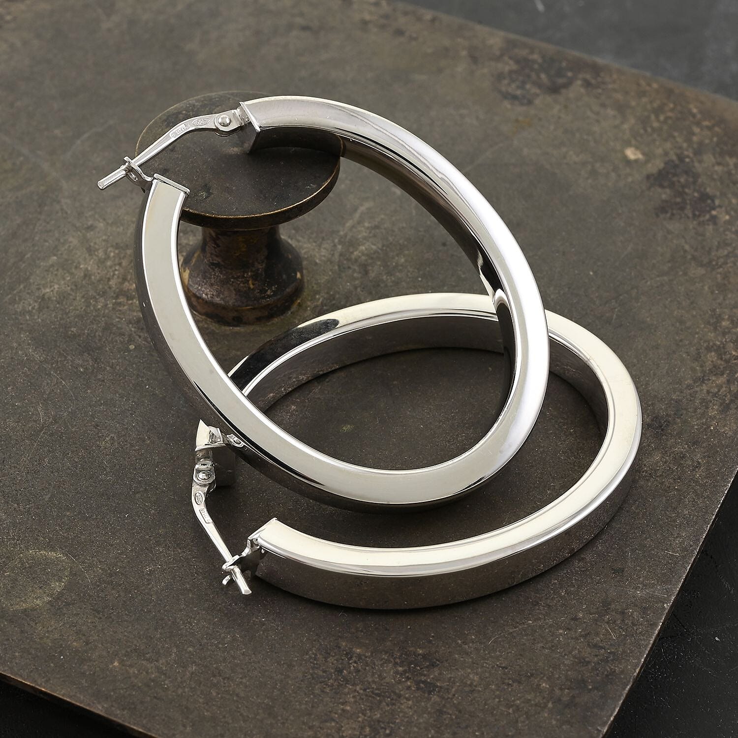 Italian Sterling Silver Bold Hoop Statement Earrings 7.50 Grams