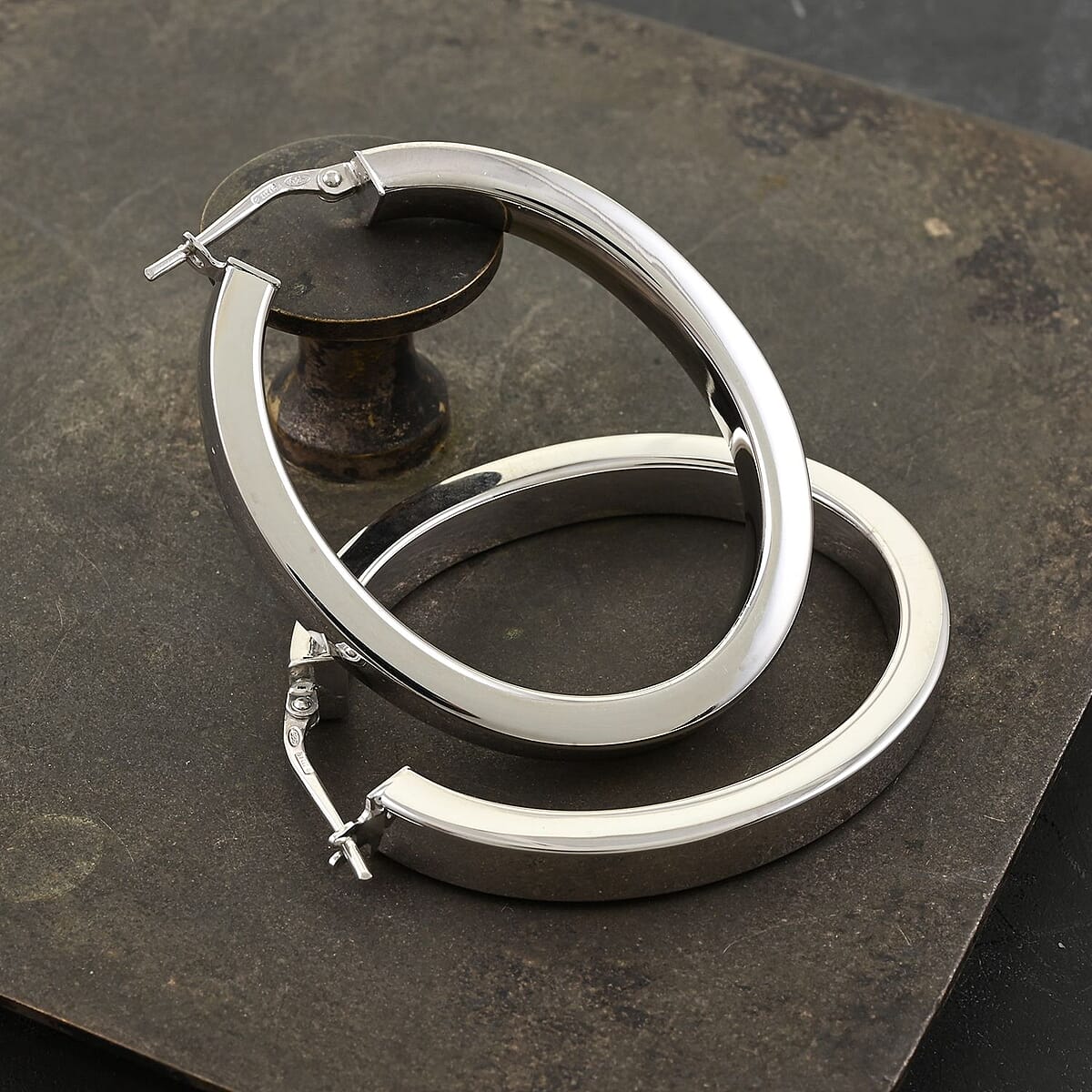 Italian Sterling Silver Bold Hoop Statement Earrings 7.50 Grams image number 1