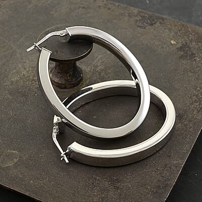 Italian Sterling Silver Bold Hoop Statement Earrings 7.50 Grams