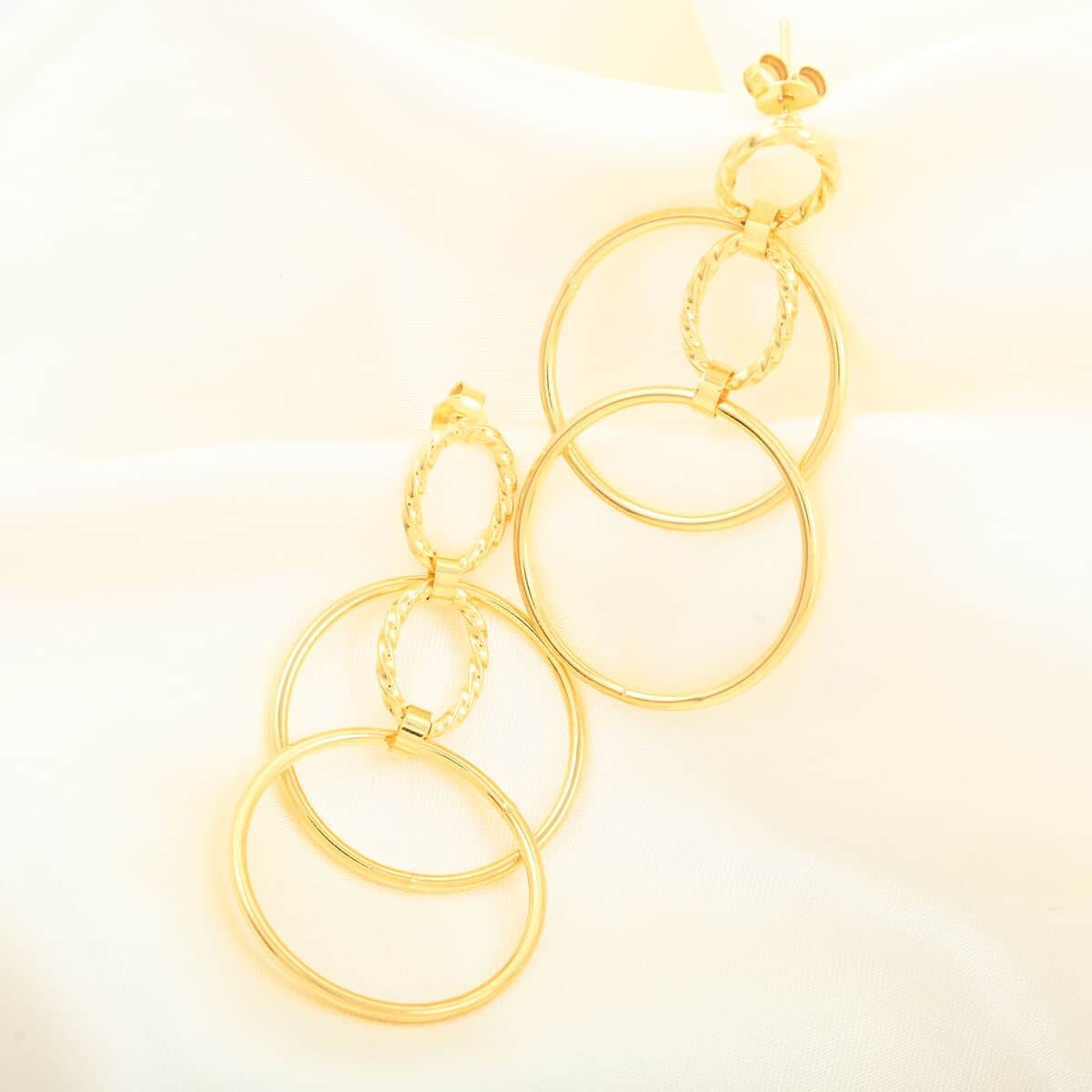 Italian 14K Yellow Gold Over Sterling Silver Circle Drop Interlocked Statement Earrings 7.70 Grams image number 1
