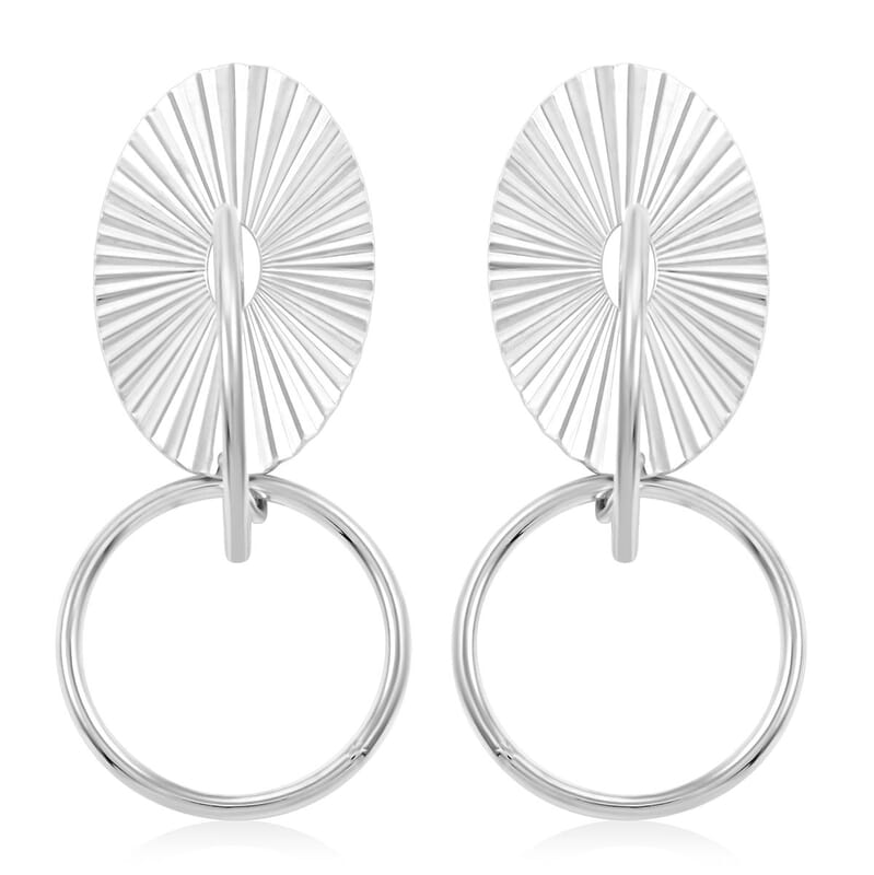 Italian Sterling Silver Multi Circle Textured Medallion Interlocked Drop Statement Earrings 8.10 Grams