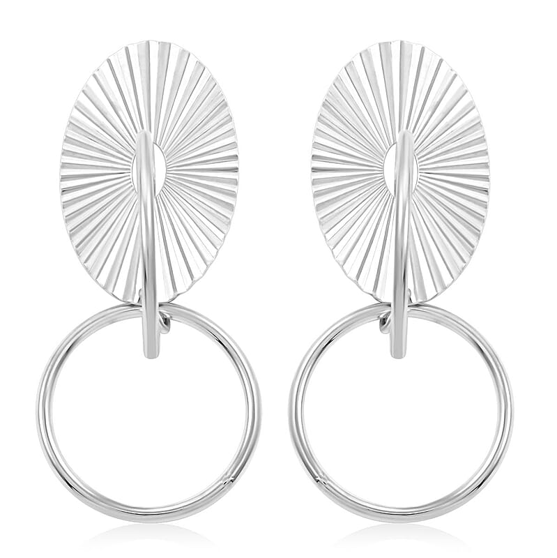Italian Sterling Silver Multi Circle Textured Medallion Interlocked Drop Statement Earrings 8.10 Grams