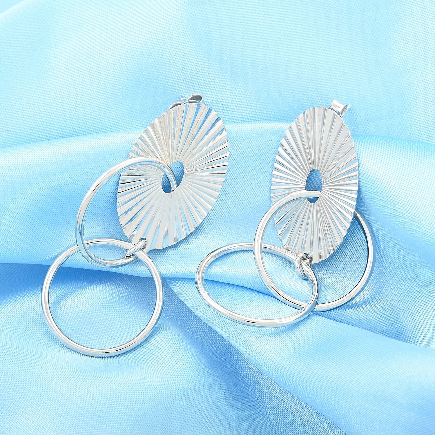 Italian Sterling Silver Multi Circle Textured Medallion Interlocked Drop Statement Earrings 8.10 Grams