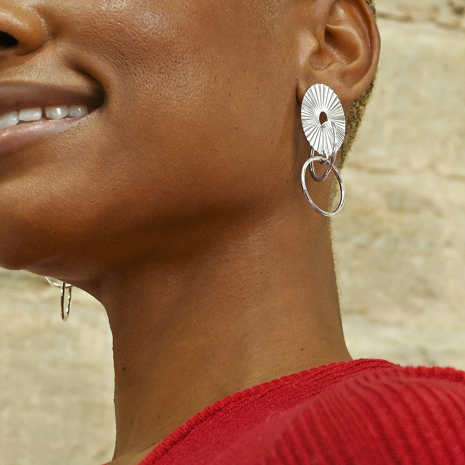 Italian Sterling Silver Multi Circle Textured Medallion Interlocked Drop Statement Earrings 8.10 Grams