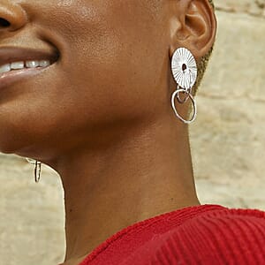 Italian Sterling Silver Multi Circle Textured Medallion Interlocked Drop Statement Earrings 8.10 Grams