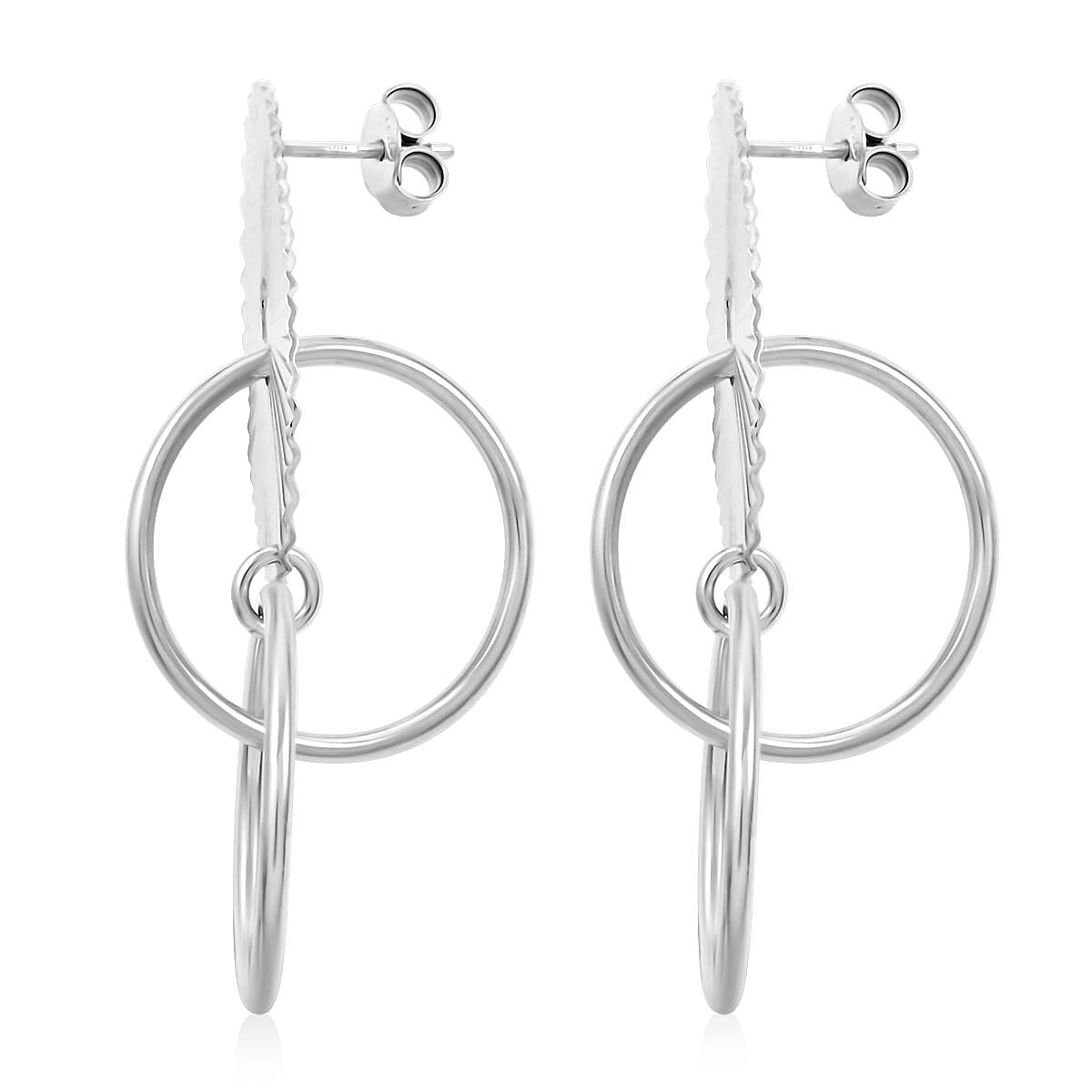 Italian Sterling Silver Multi Circle Textured Medallion Interlocked Drop Statement Earrings 8.10 Grams