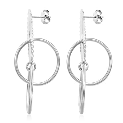 Italian Sterling Silver Multi Circle Textured Medallion Interlocked Drop Statement Earrings 8.10 Grams