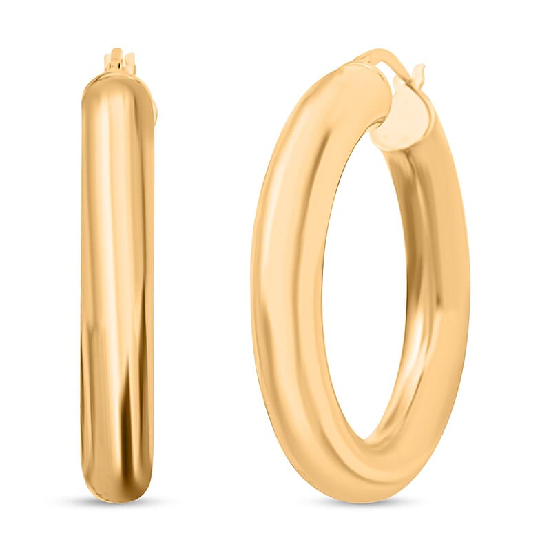 Italian 14K Yellow Gold Over Sterling Silver Bold Hoop Statement Earrings 8.40 Grams