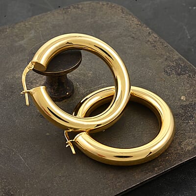 Italian 14K Yellow Gold Over Sterling Silver Bold Hoop Statement Earrings 8.40 Grams