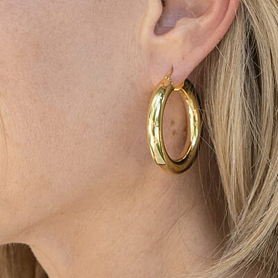 Italian 14K Yellow Gold Over Sterling Silver Bold Hoop Statement Earrings 8.40 Grams
