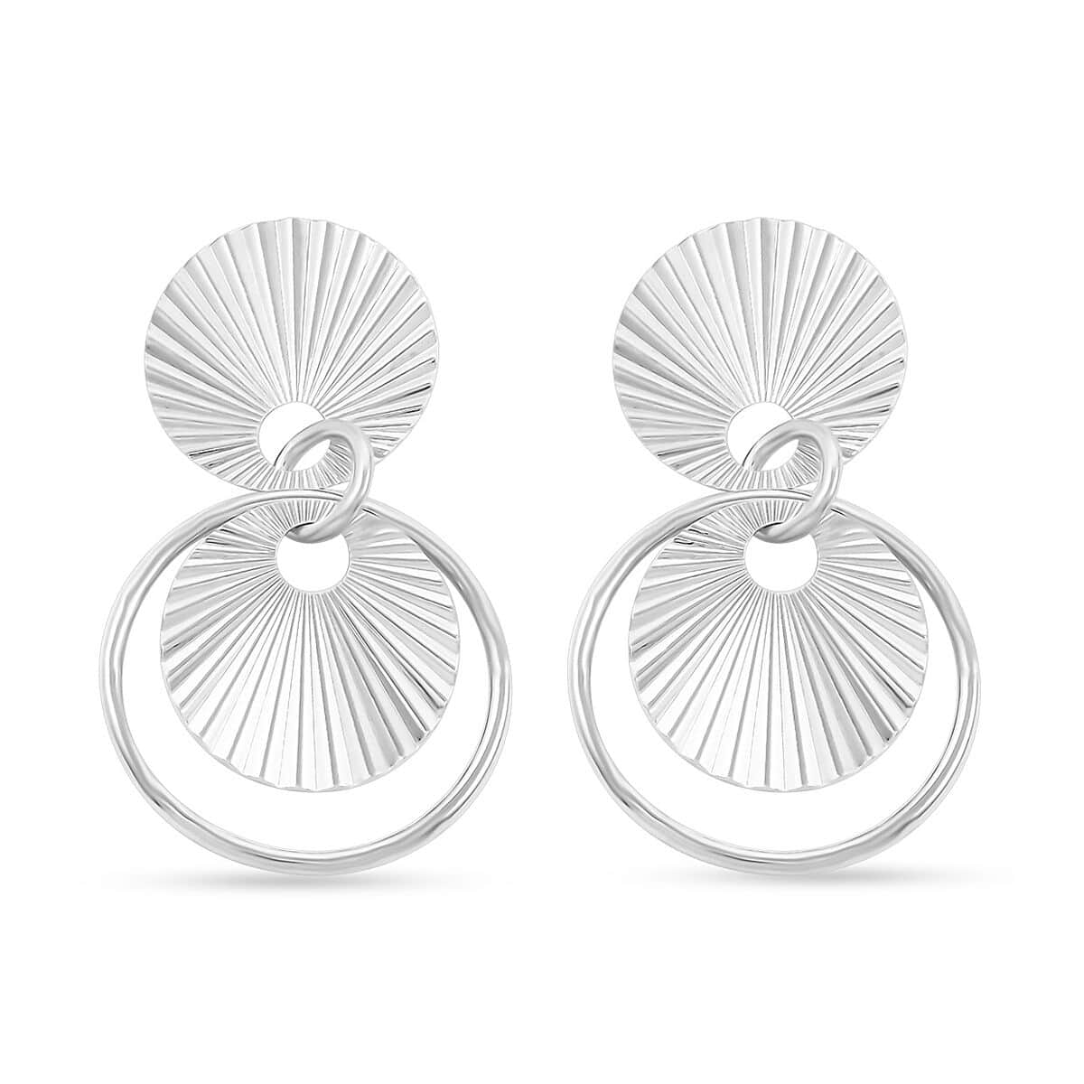 Italian Sterling Silver Multi Circle Double Textured Medallion Interlocked Drop Statement Earrings 8.60 Grams image number 0