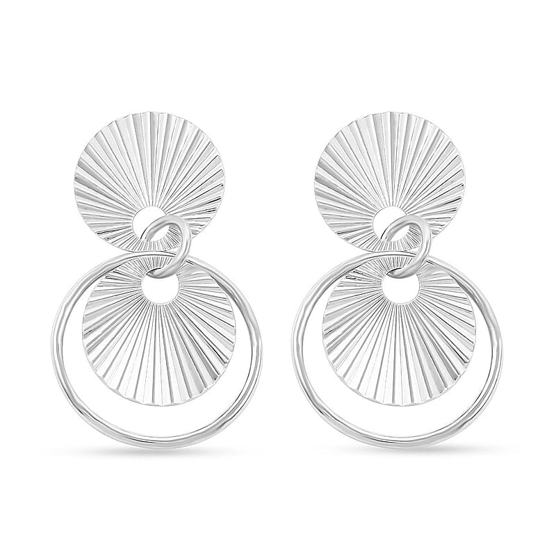 Italian Sterling Silver Multi Circle Double Textured Medallion Interlocked Drop Statement Earrings 8.60 Grams